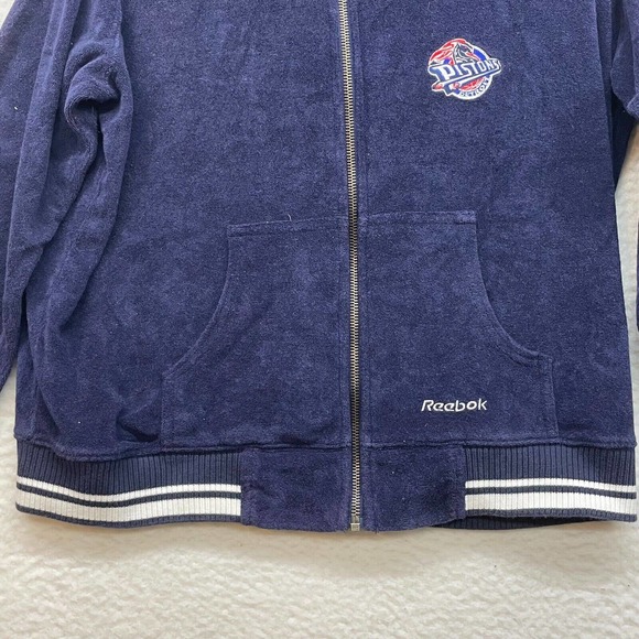Vintage Reebok Hoodie Womens Large Blue Detroit Pistons Crop Velour 90s Retro - Picture 4 of 13
